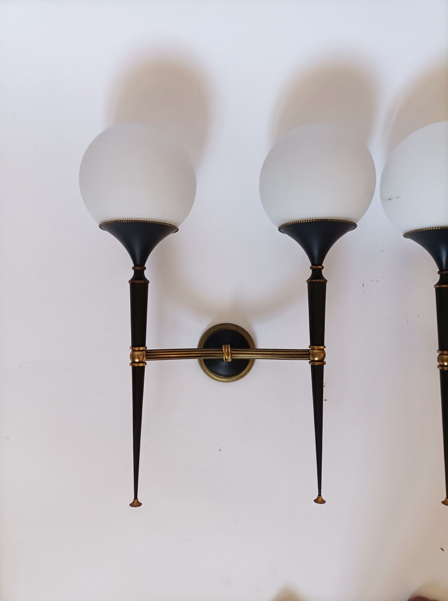 Pair of gold and lay sconces Arlus 1960
