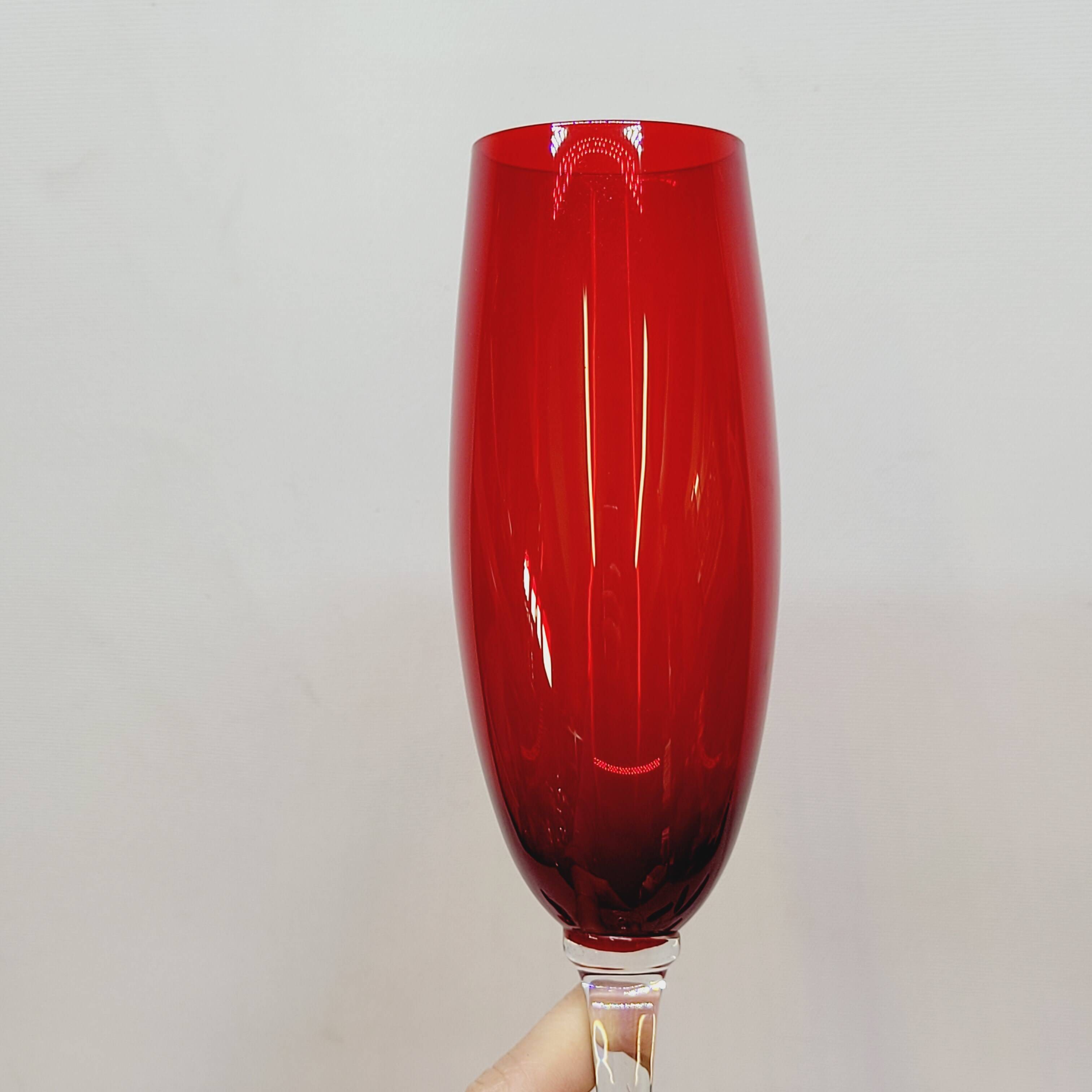 10 ruby red blown glass champagne flutes