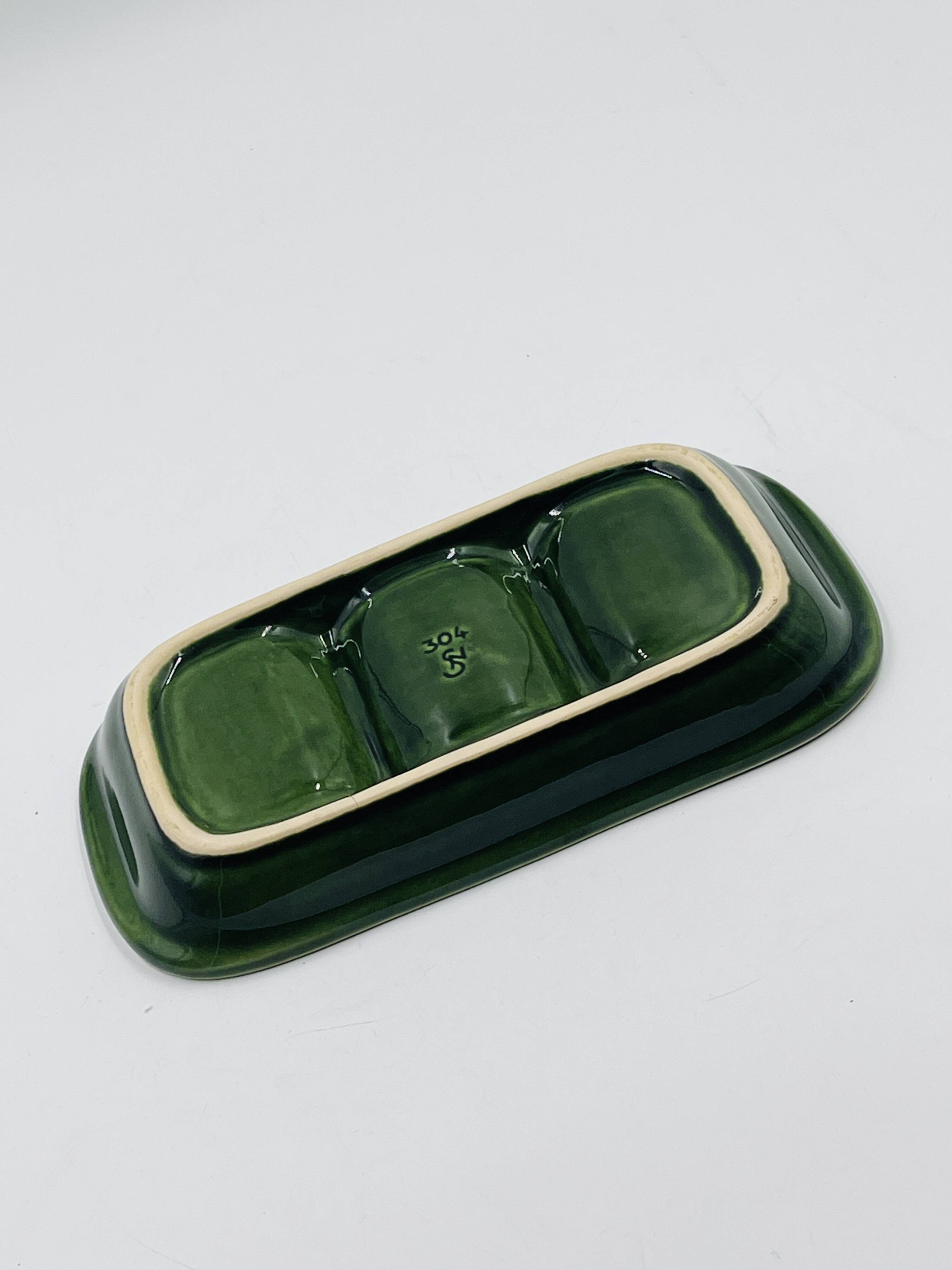 Vintage green ceramic aperitif plate from the 1970s.