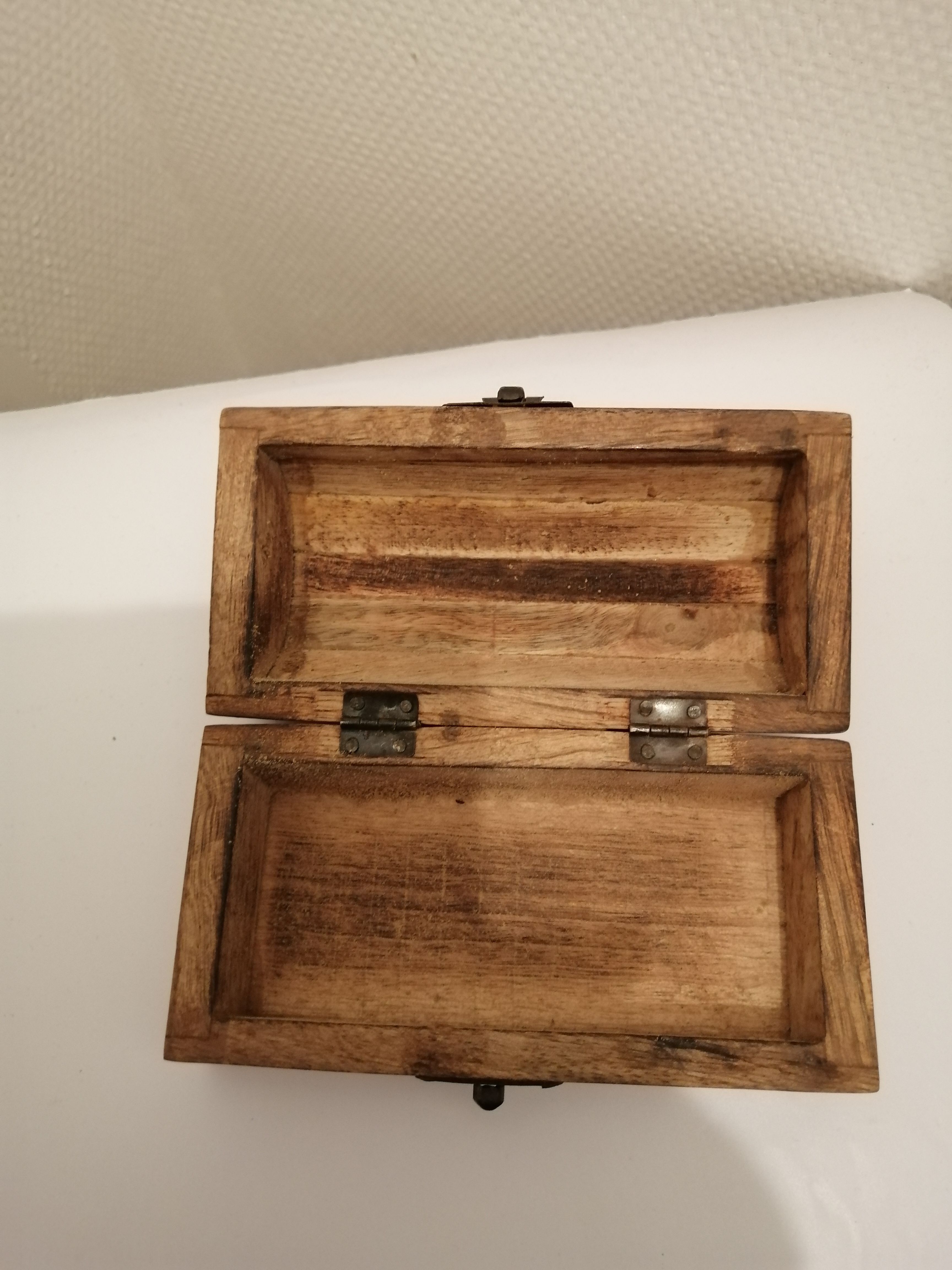 Super small wooden jewelry chest carved floral