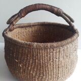 Antique leather wicker basket with handle