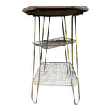 Vintage industrial harness serving hexagonal commercial console in metal & wood Vintage 1950