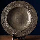 Antique Decorative Pewter Plate with Leaves and Acorns