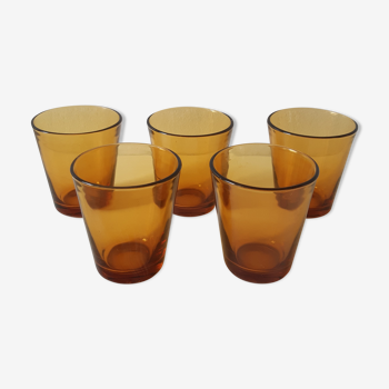 Set of 5 amber water glasses