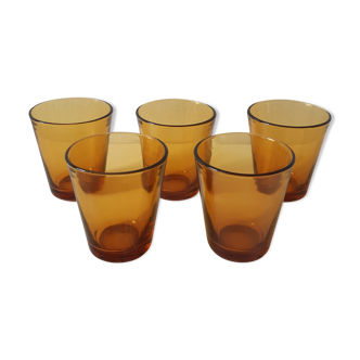Set of 5 amber water glasses