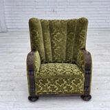 1950s, Danish relax chair. Furniture velour, oak wood,