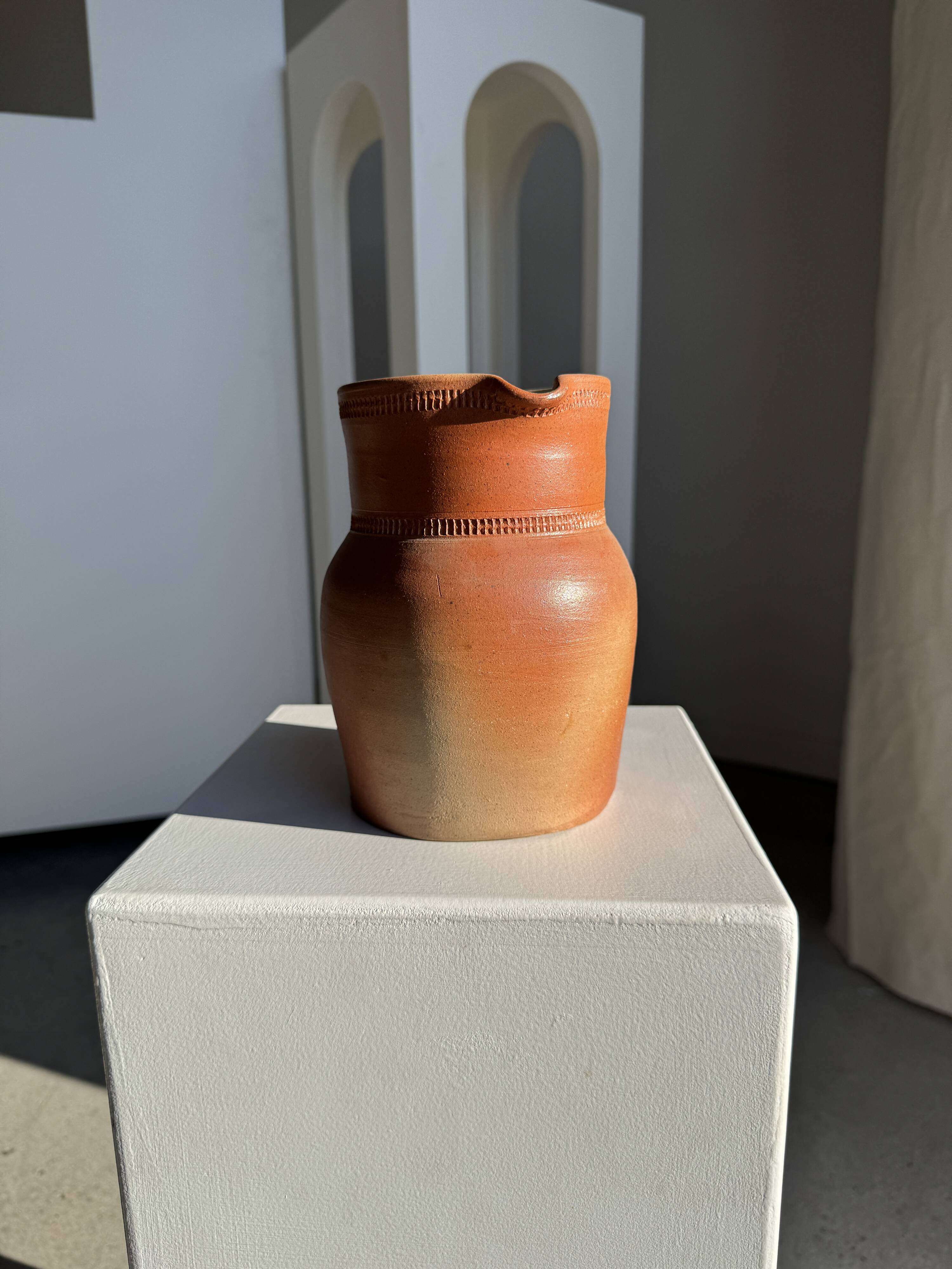 Large orange stoneware jug Grès Bonneval Made in France underneath H18