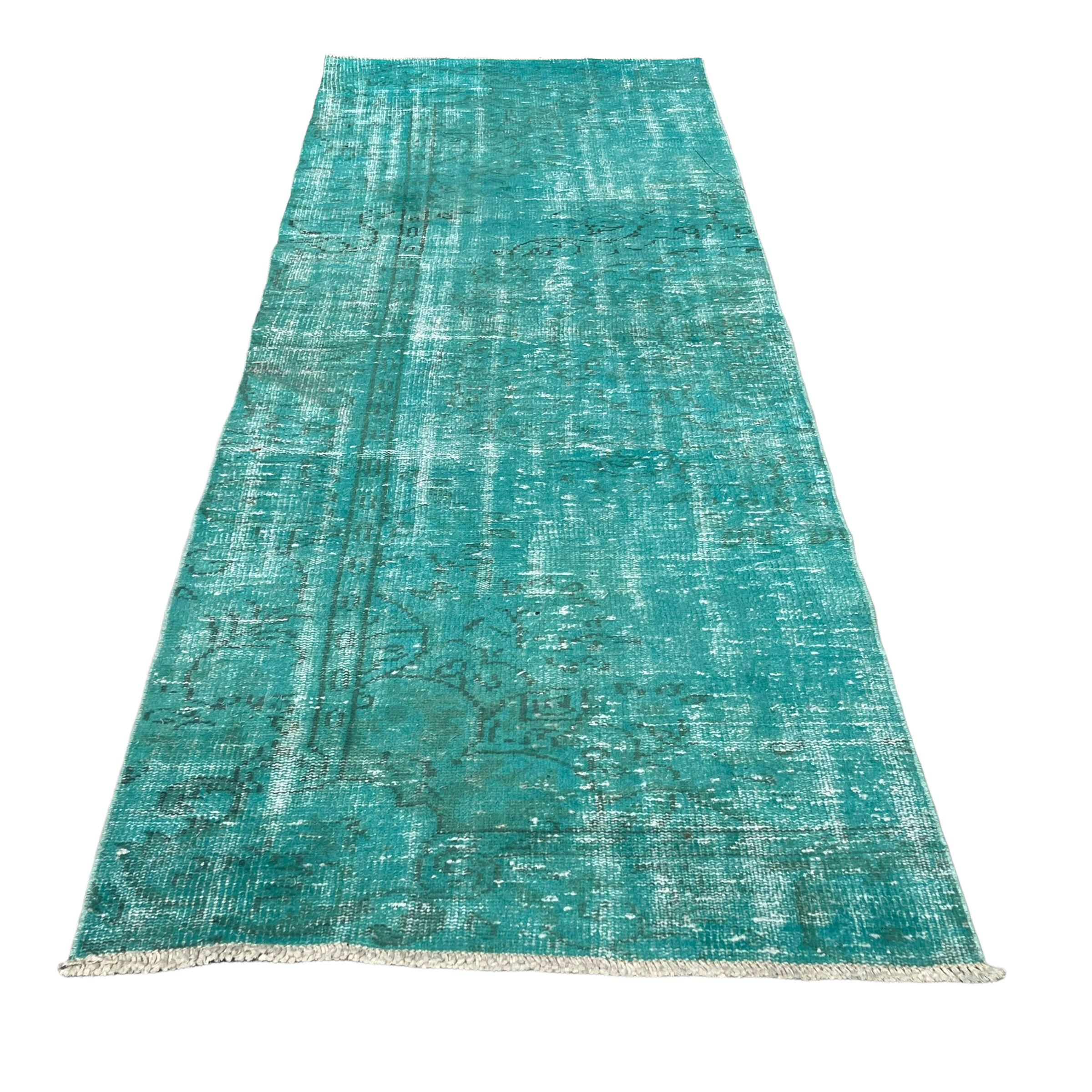 Vintage distressed turkish rug runner , 265 x 90 cm