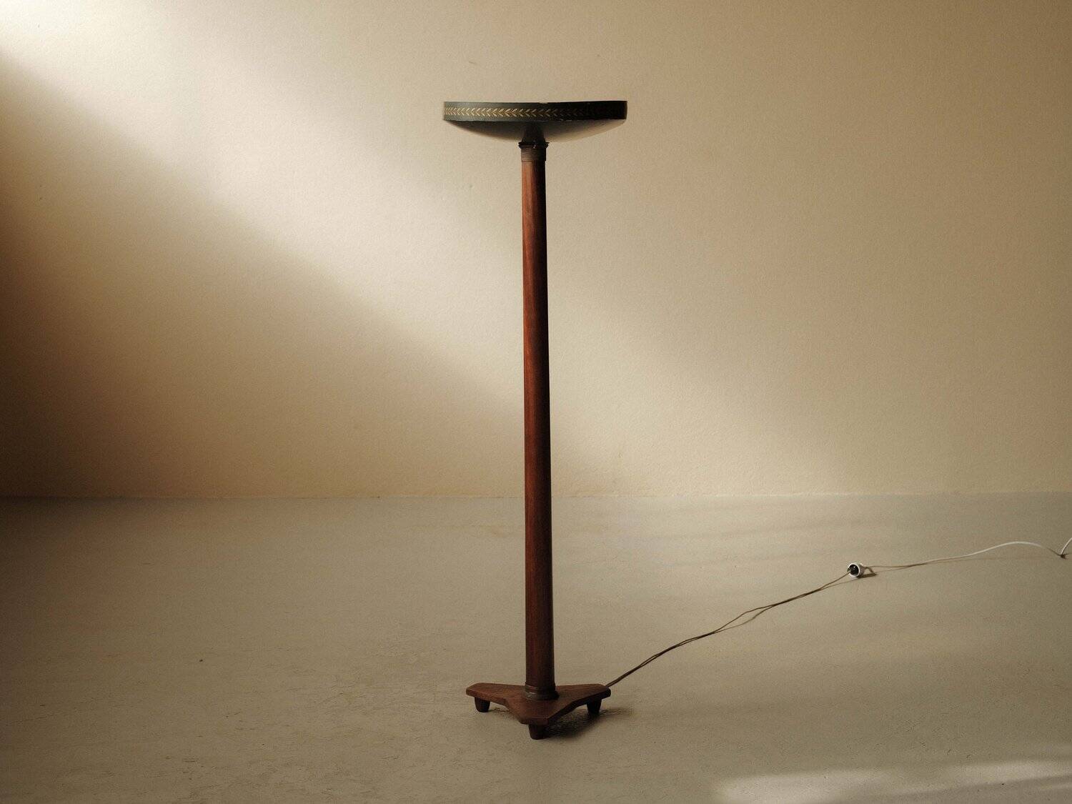 Art Deco floor lamp in mahogany and metal, 1930s