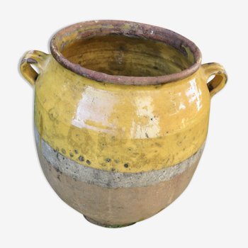 XXL confit pot in yellow glazed terracotta from the South West 19th century