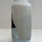 Blown opaline glass vase with coloured inclusions