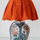 Delft Polychrome Chinoiserie Table Lamp, Tichelaar Makkum, New Silk Shade