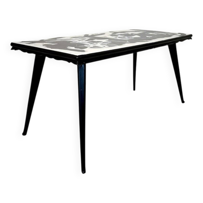 Table à manger peinte abstraite en noir et blanc, 1953