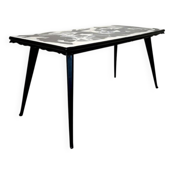 Table à manger peinte abstraite en noir et blanc, 1953
