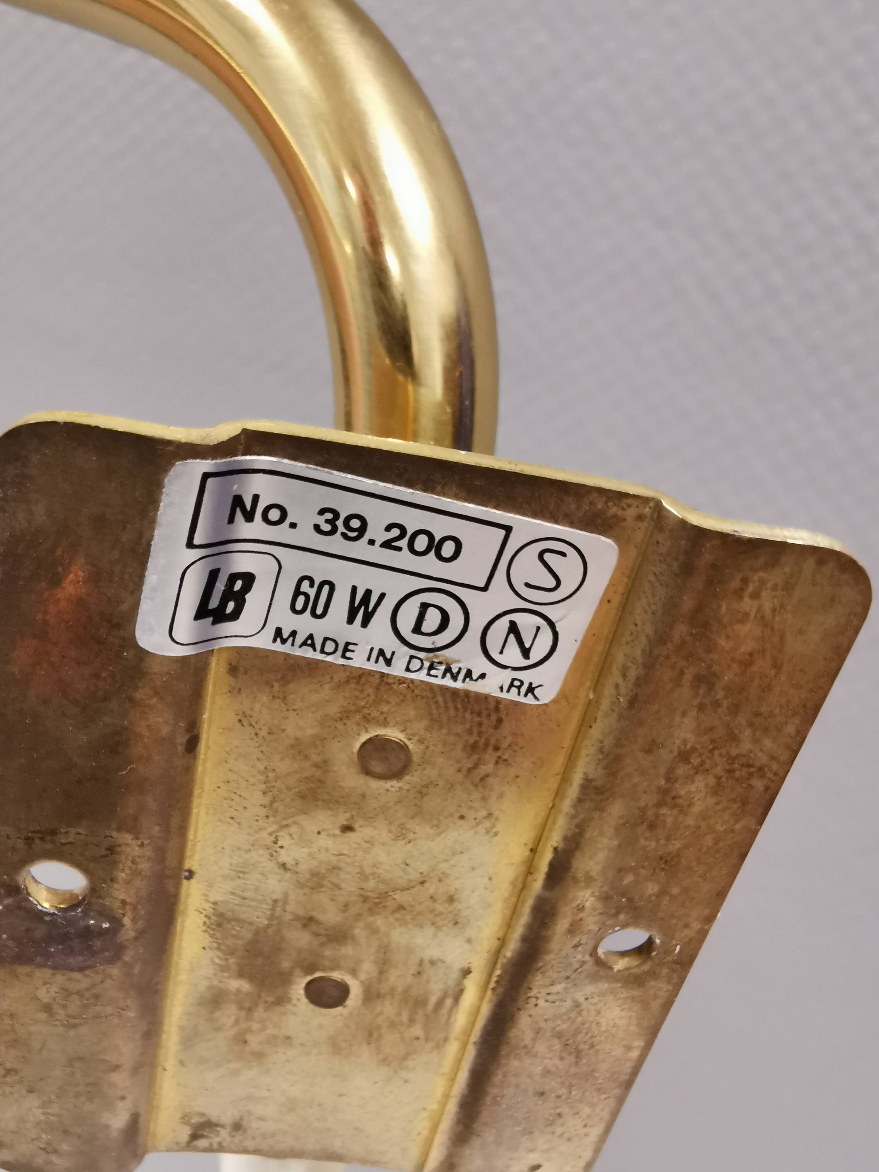 Danish “swing arm” wall lamp in brass by Lyskaer Lightning (LB) 1980s.