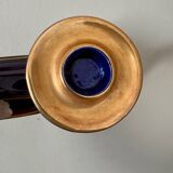 Set of 2 vintage blue and gold ceramic candle holders