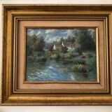 Peinture 3/4 (reproduction) dans superbe cadre doré, Vintage, France