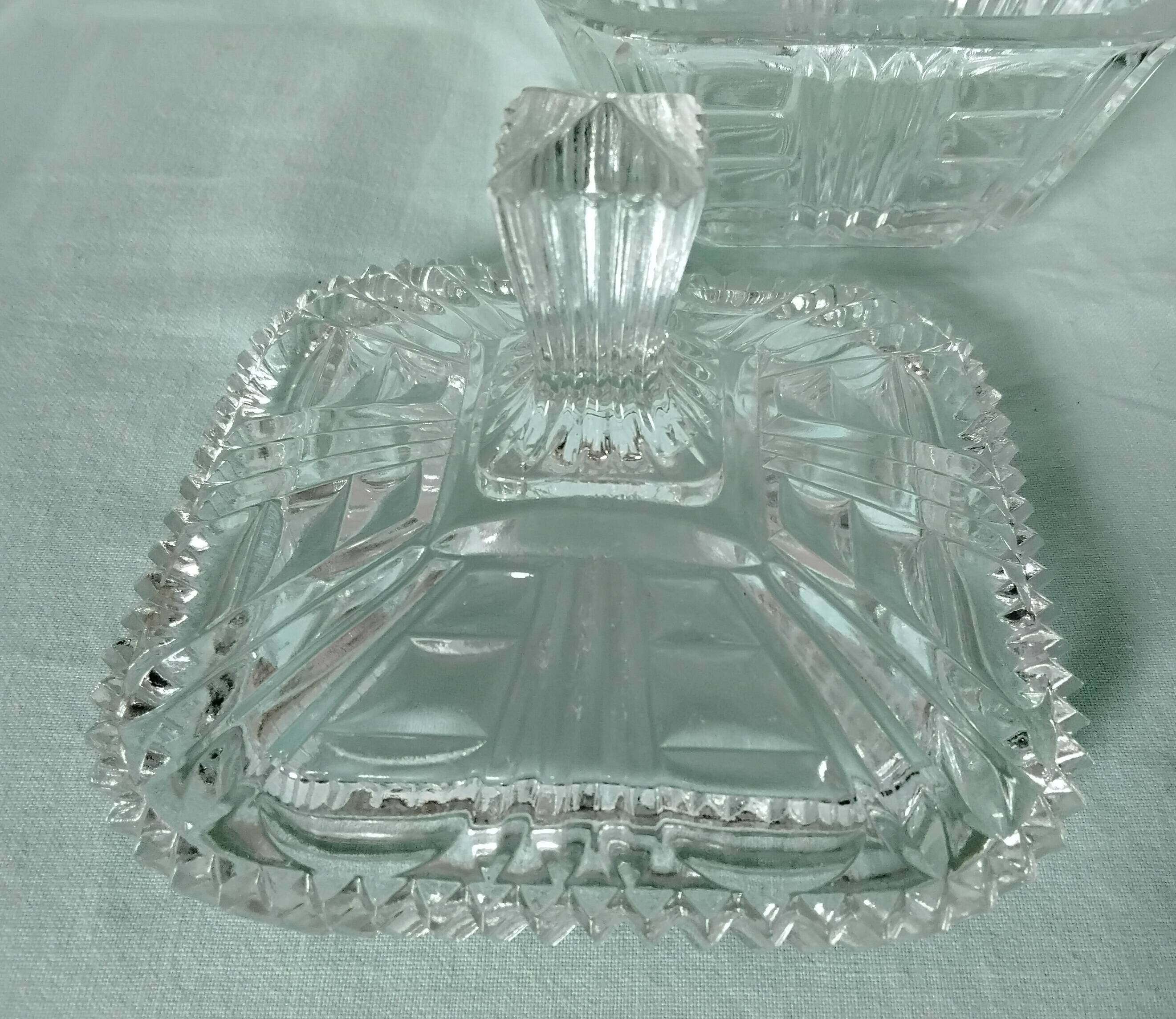 Cut glass sugar bowl