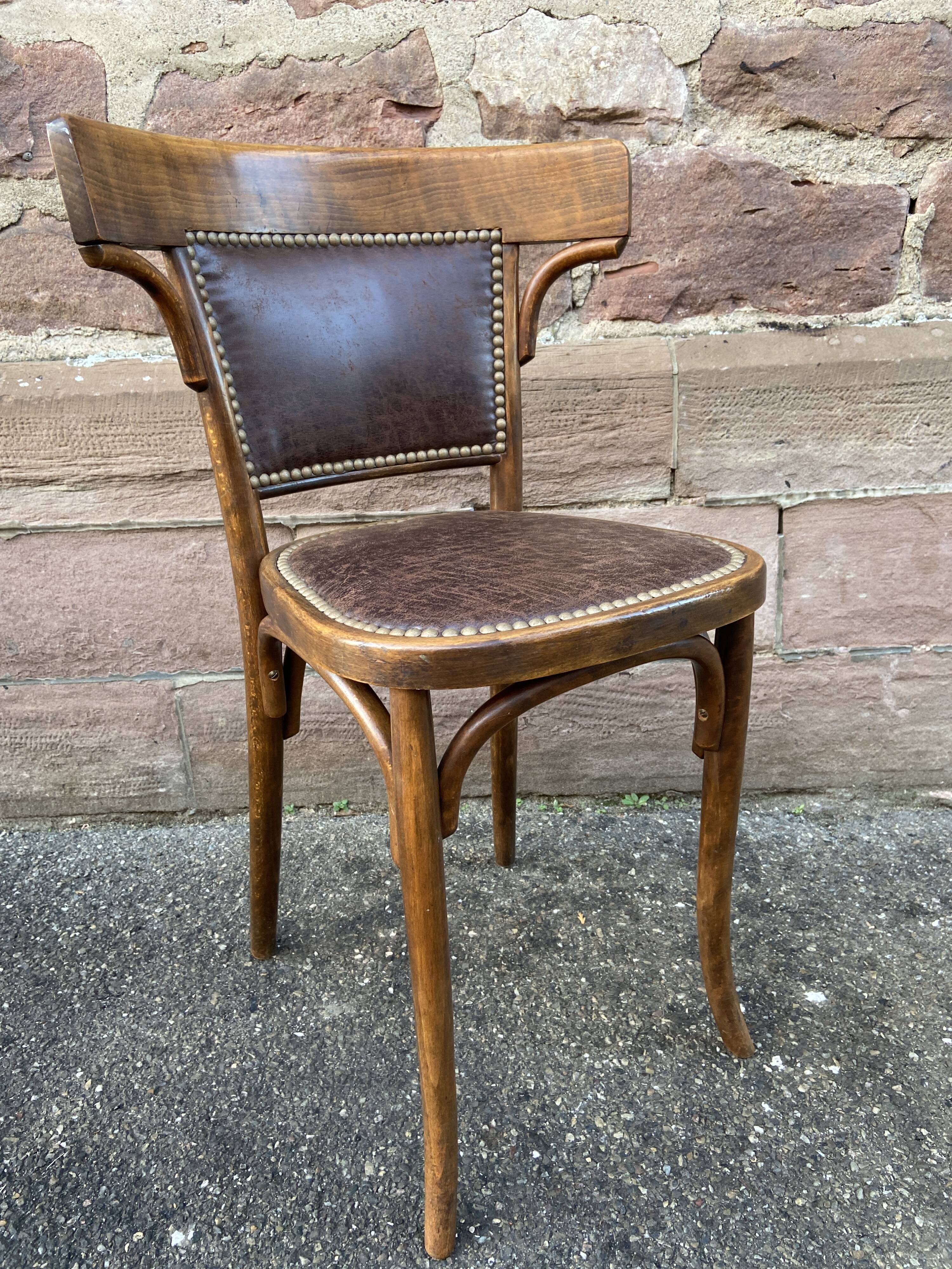 Pair of restaurant chairs bent wood imitation leather 50s