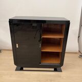 French Art Deco Bar Sideboard in Black Lacquer and Chrome, 1930