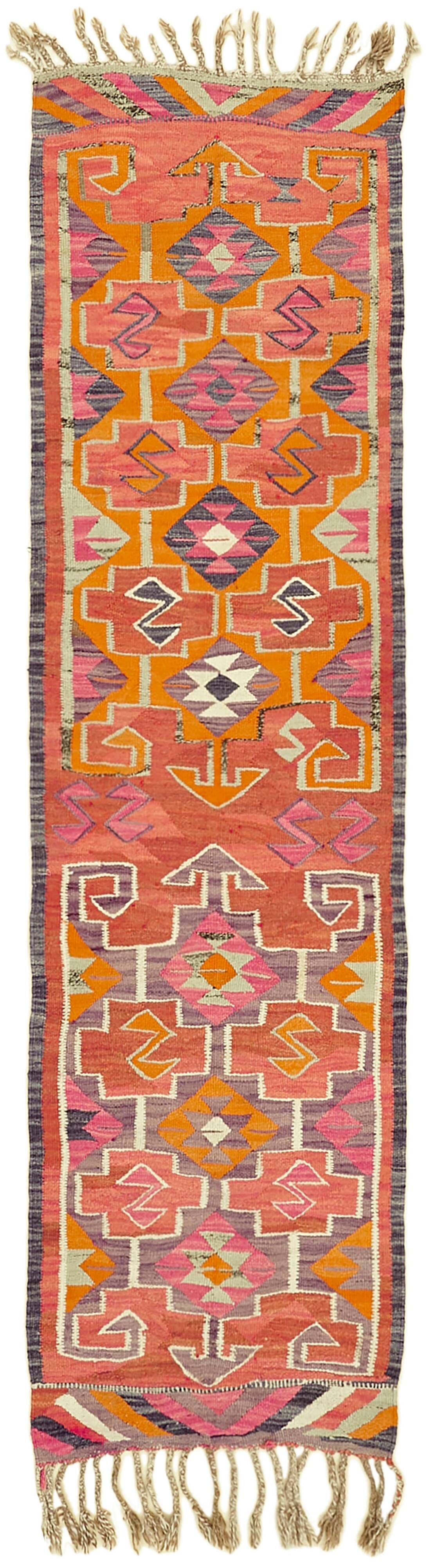 Turkish Handwoven Vintage Herki Kilim 95 cm x 316 cm