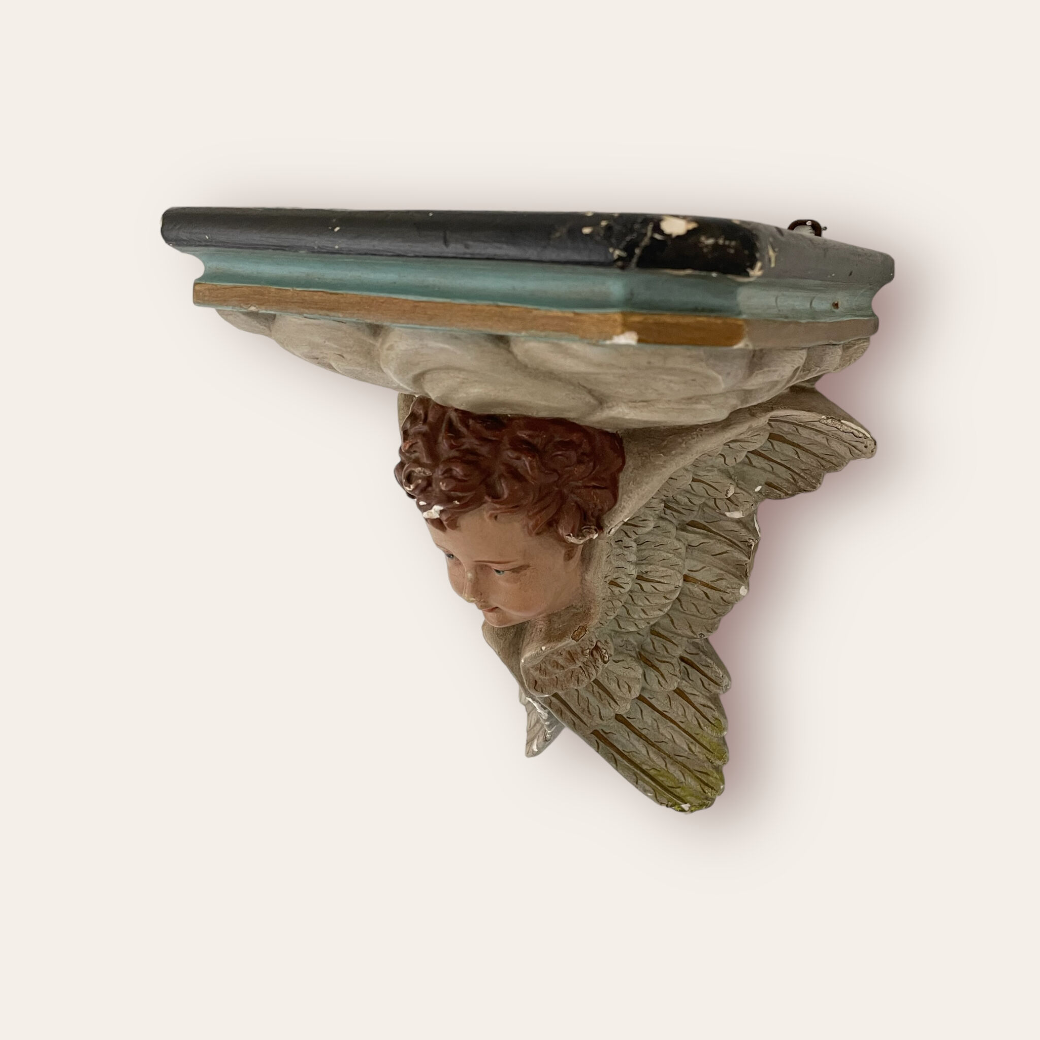 Nineteenth century plaster wall console, cherub decoration