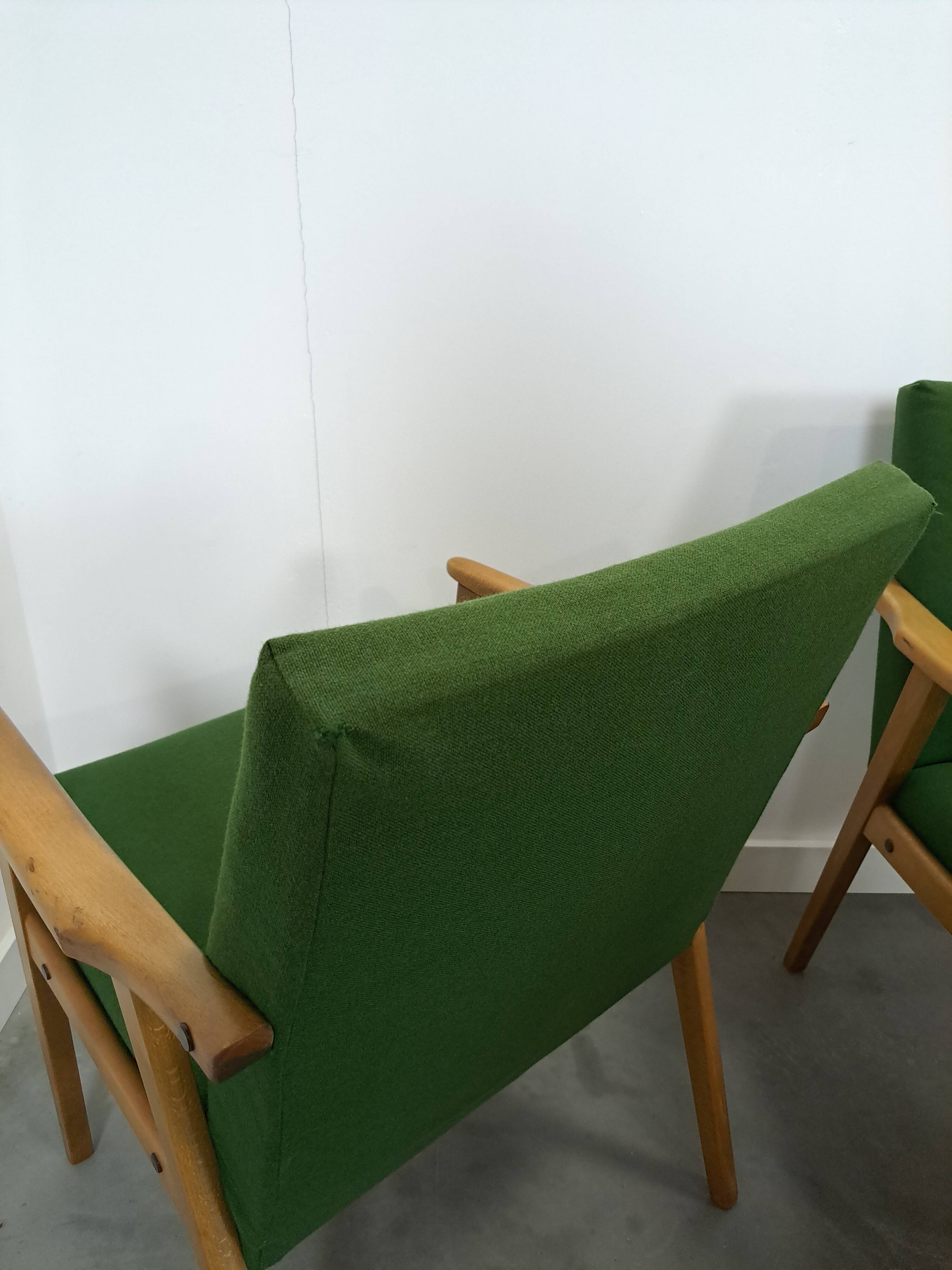 Set of 6 groene eetkamerstoelen met beukenhout