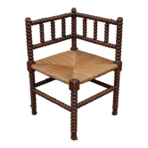 Chaise bobine en bois ancienne française tournée avec rush seat 4156
