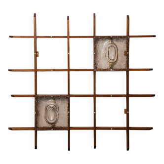 Applique 2 lumières avec cadre en grille de teck mazzega années 1960 vintage moderne antique