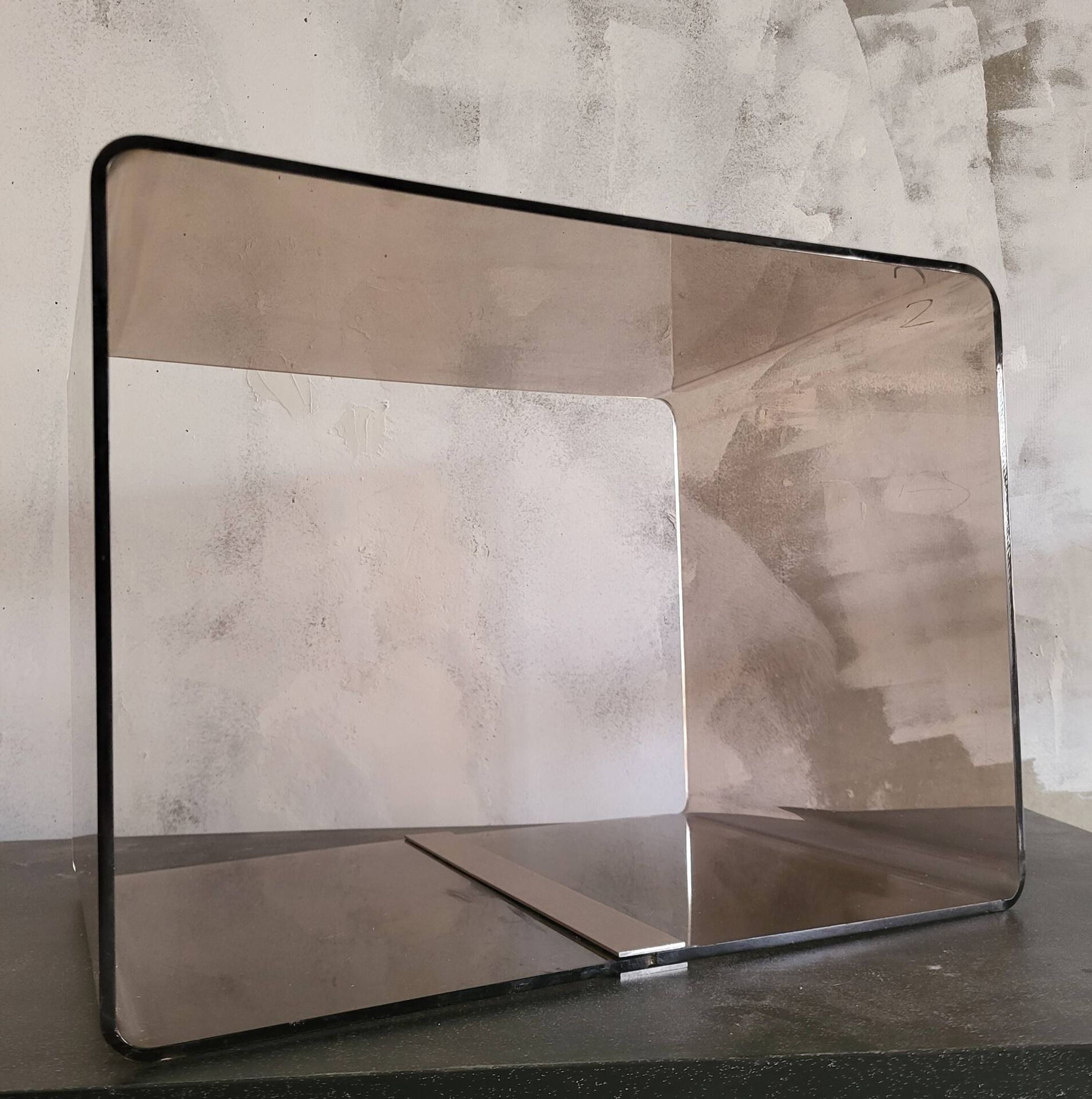 Rectangular piece of furniture or smoked plexiglass coffee table by Michel Dumas.