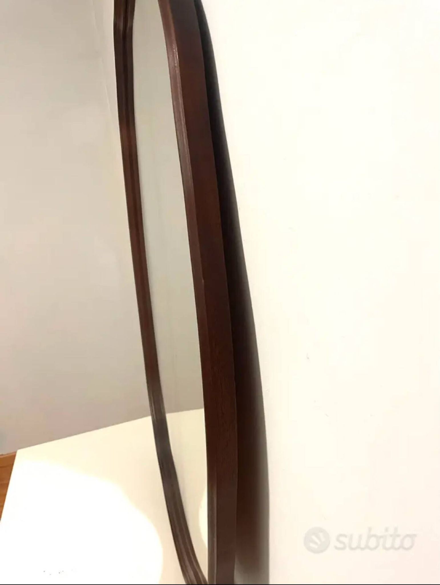 Large 1970s Italian Wall Mirror Wooden Frame Scudo Shape