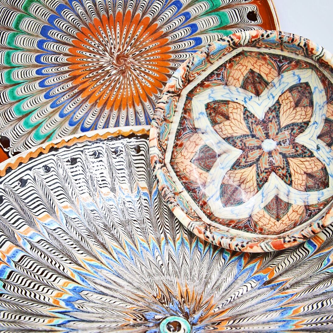 Traditional Romanian plate with psychedelic motifs from Horezu