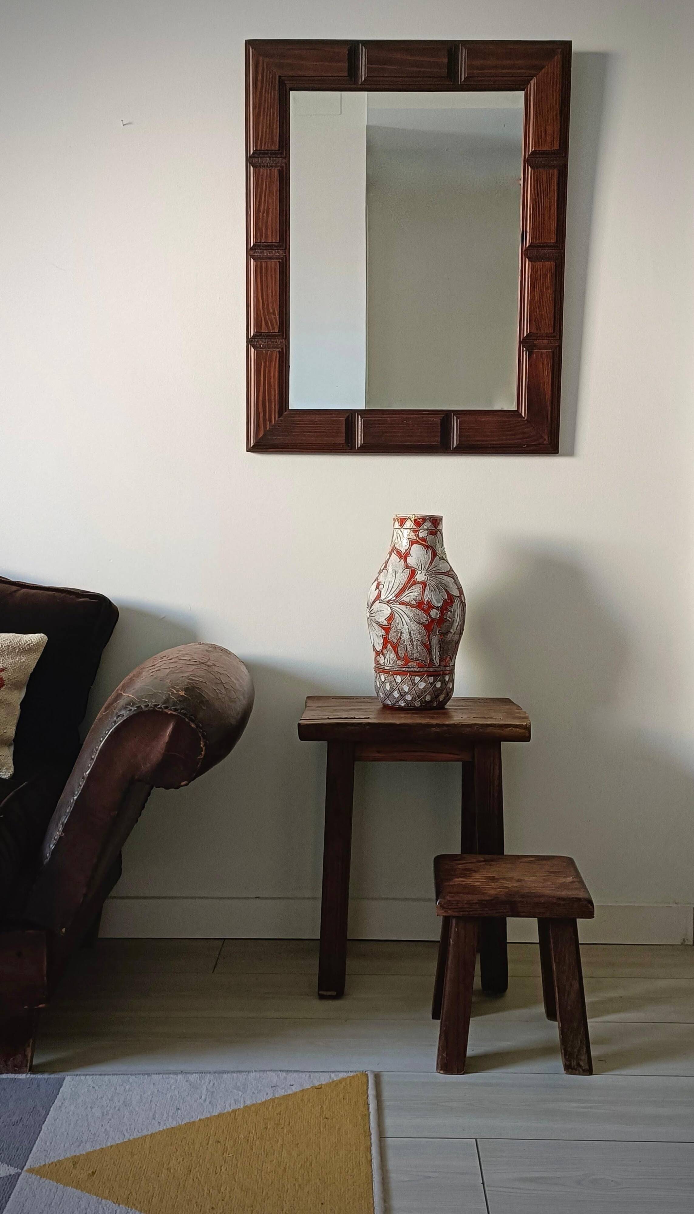 Mid-Century Spanish Oak Wall Mirror– Castilian Style, 1950s