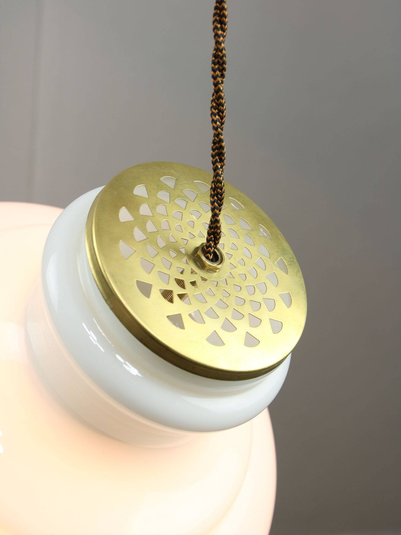 Mid-Century Italian Brass and Opaline Pendant Lamp
