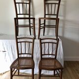 set of 4 bistro chairs in turned wood and canework stamped early 20th century
