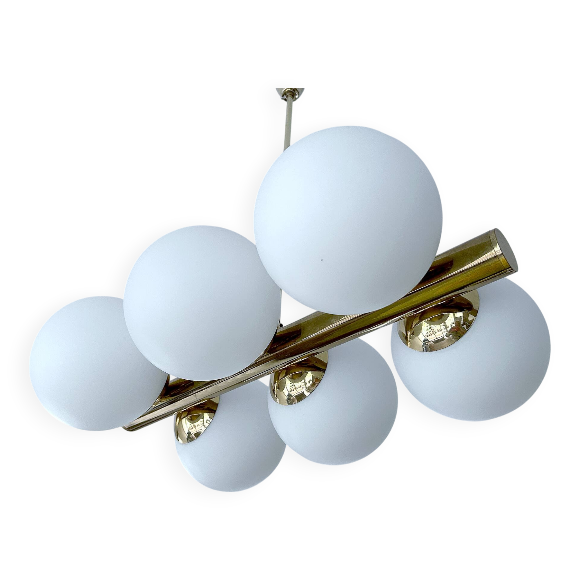 Vintage Glass Brass  Pendant Light, 1950s