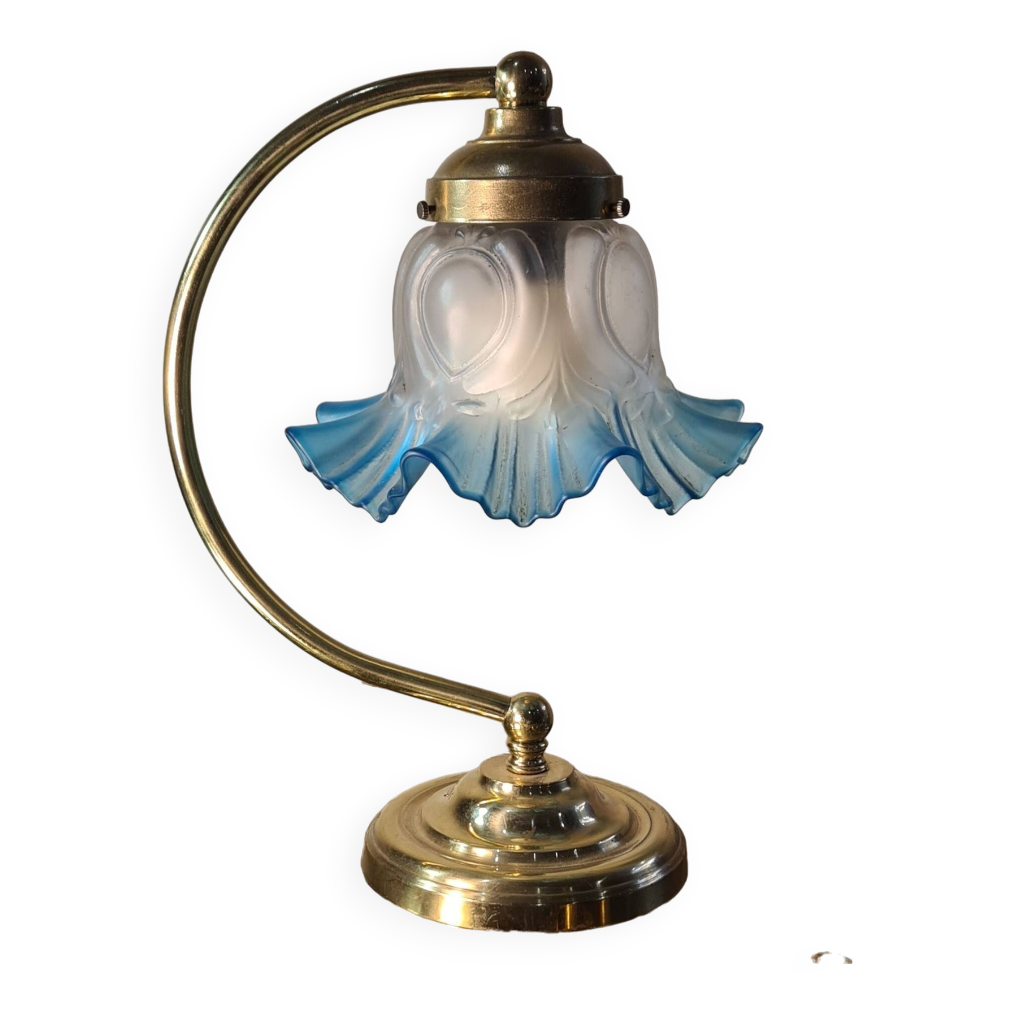 small brass lamp 29x20 pretty tulip lace glass elec ok