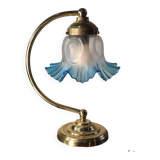 small brass lamp 29x20 pretty tulip lace glass elec ok