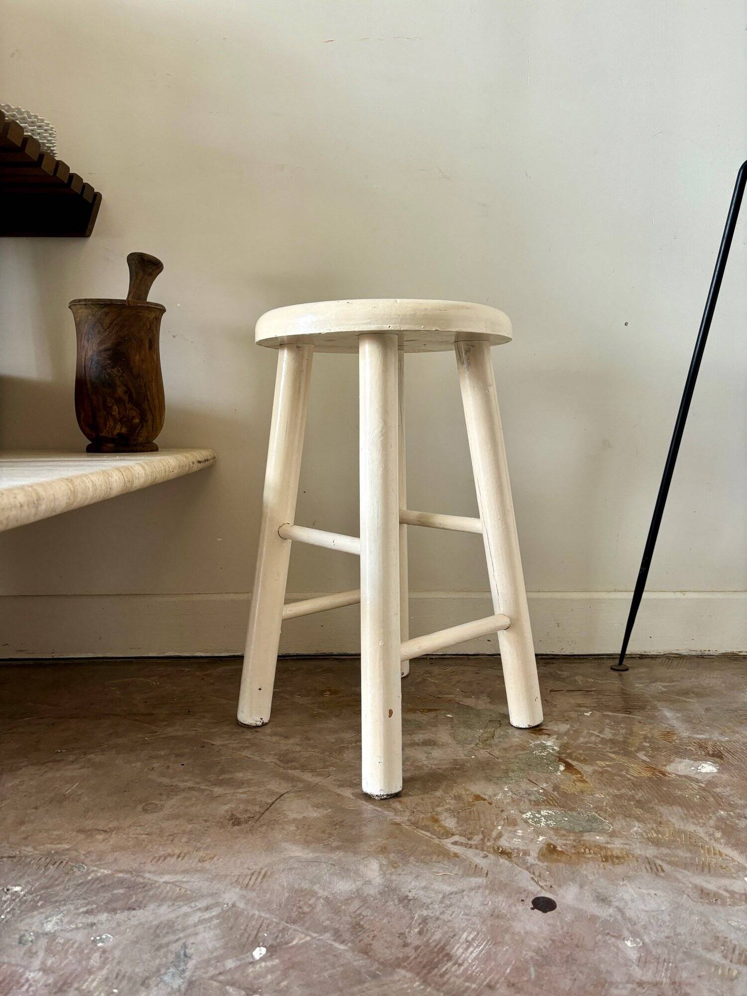 White wooden stool