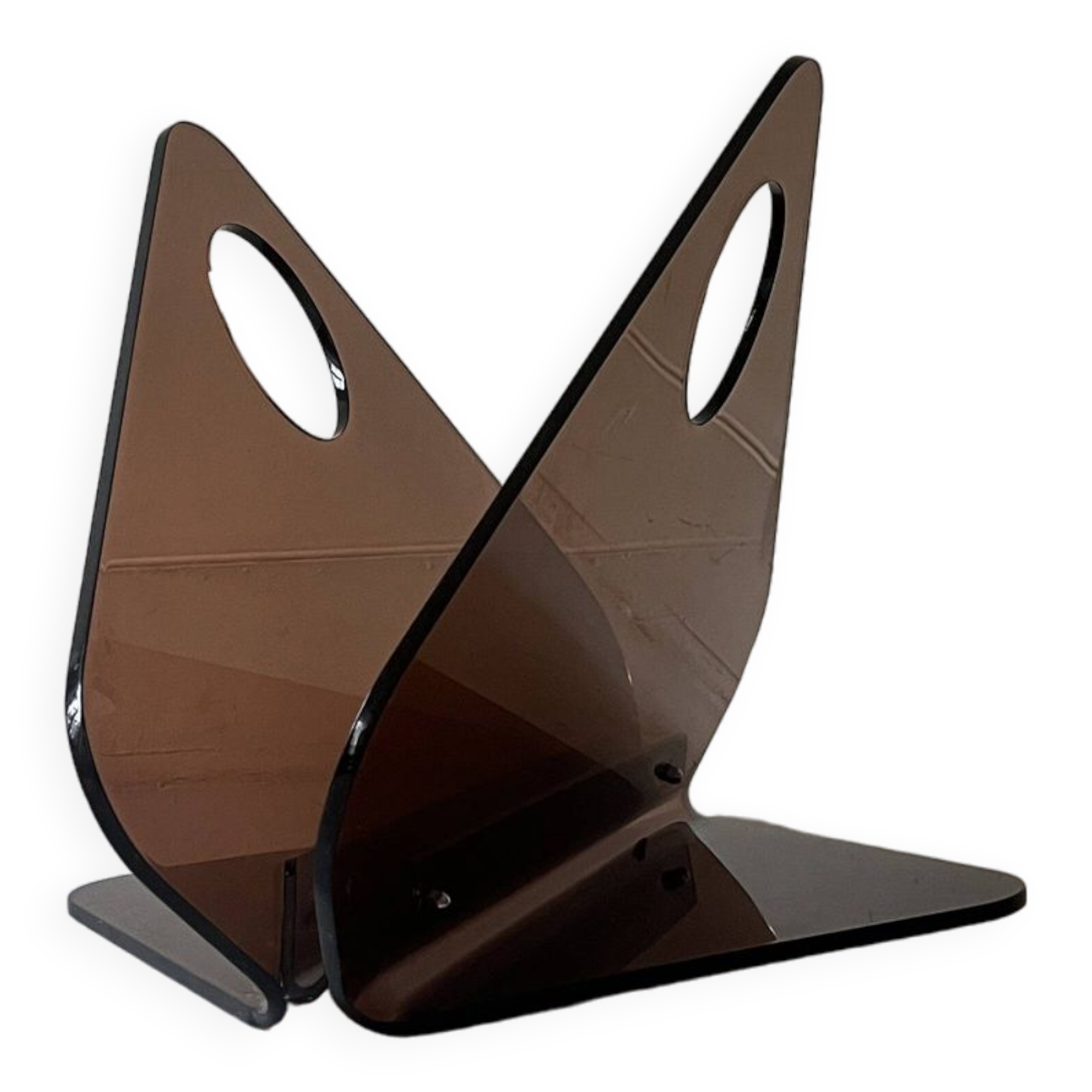 magazine holder in smoked plexiglass, design 1970