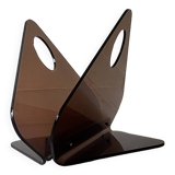 magazine holder in smoked plexiglass, design 1970