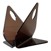 magazine holder in smoked plexiglass, design 1970