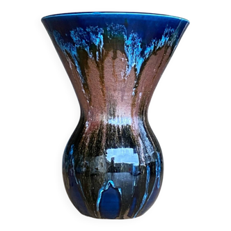 Vase vintage en poterie française à glaçure goutte à goutte de Vallauris