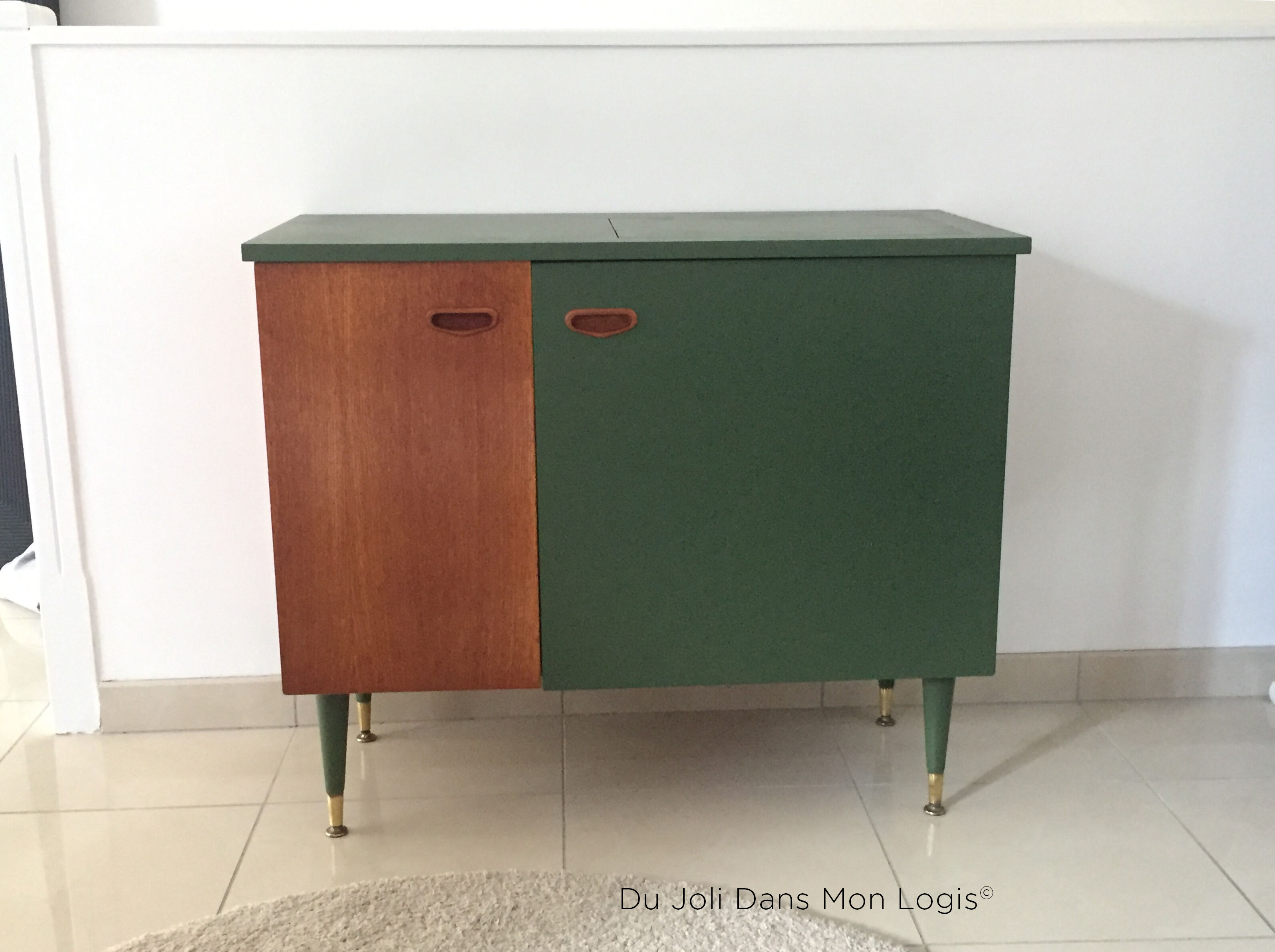 Vintage Scandinavian buffet with wooden compass feet and brass