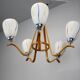 Mid-century wooden chandelier with glass shades, Czechoslovakia, 1970s.