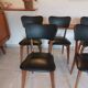 5 chairs in wood and black faux leather, Scandinavian style