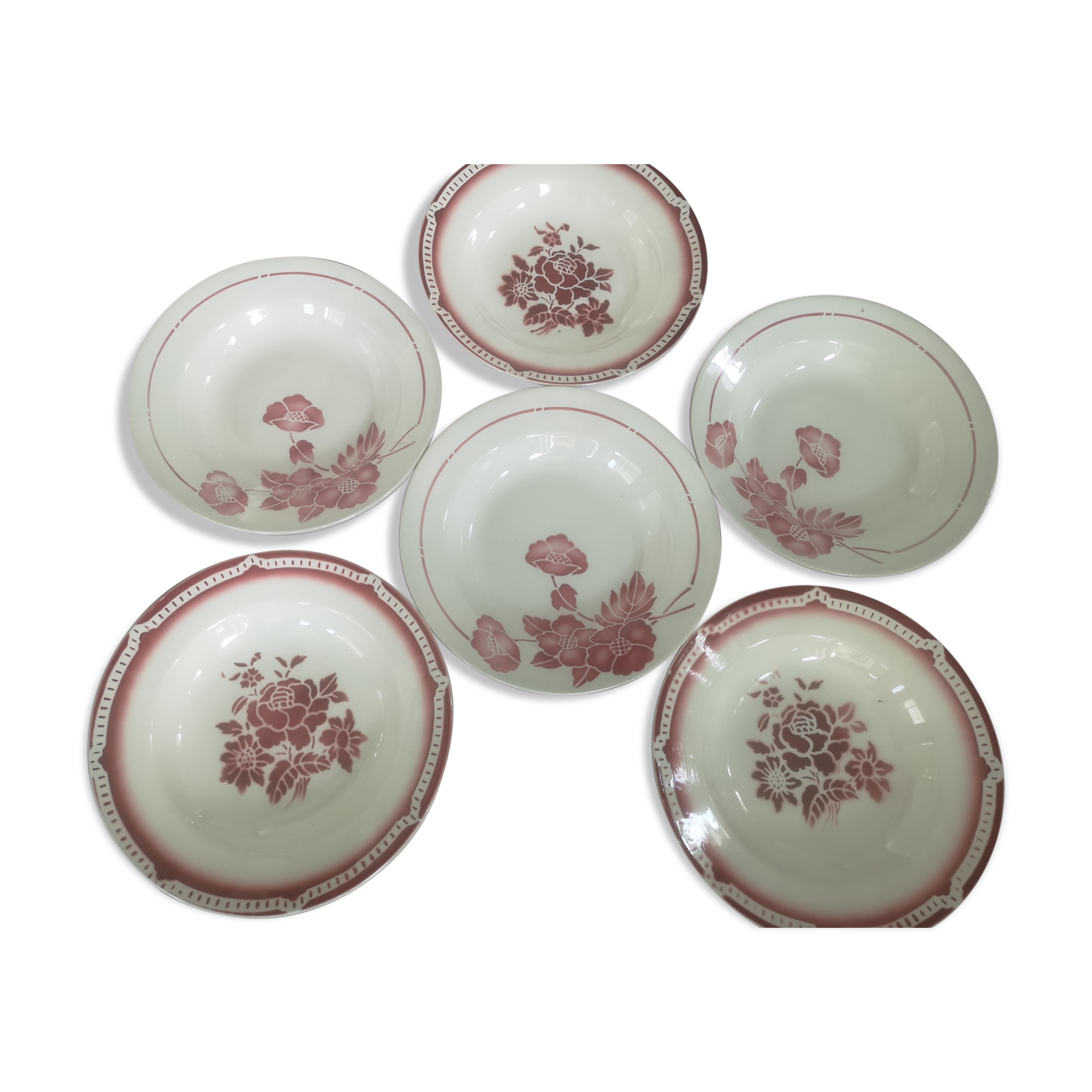 Set of 6 Sarreguemines plates and wolf mill
