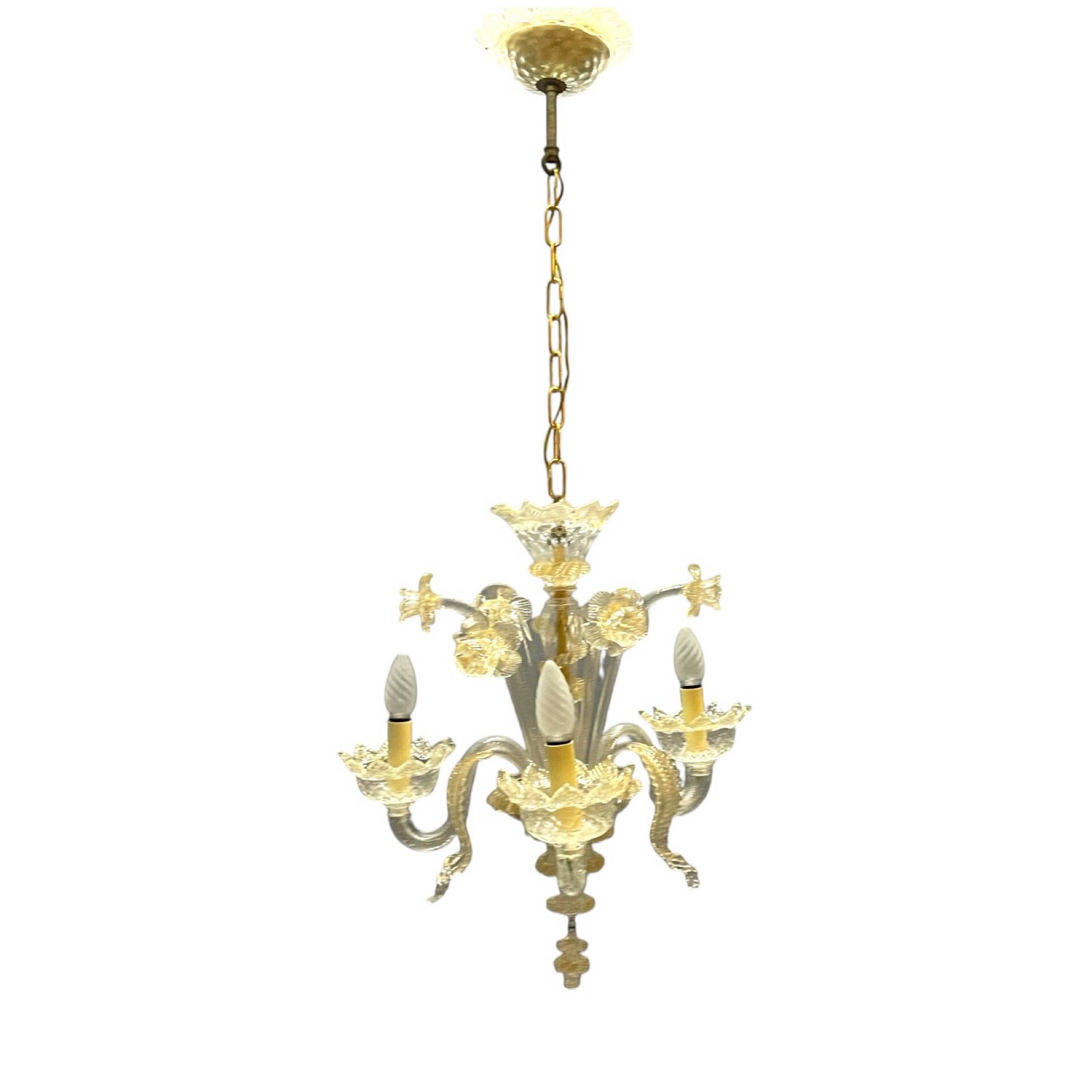 Venetian Murano Glass Chandelier 3 Lights 1960’s 