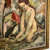 Peinture à l'huile sur panneau suédoise « Femmes abstraites et fleurs », milieu XXème