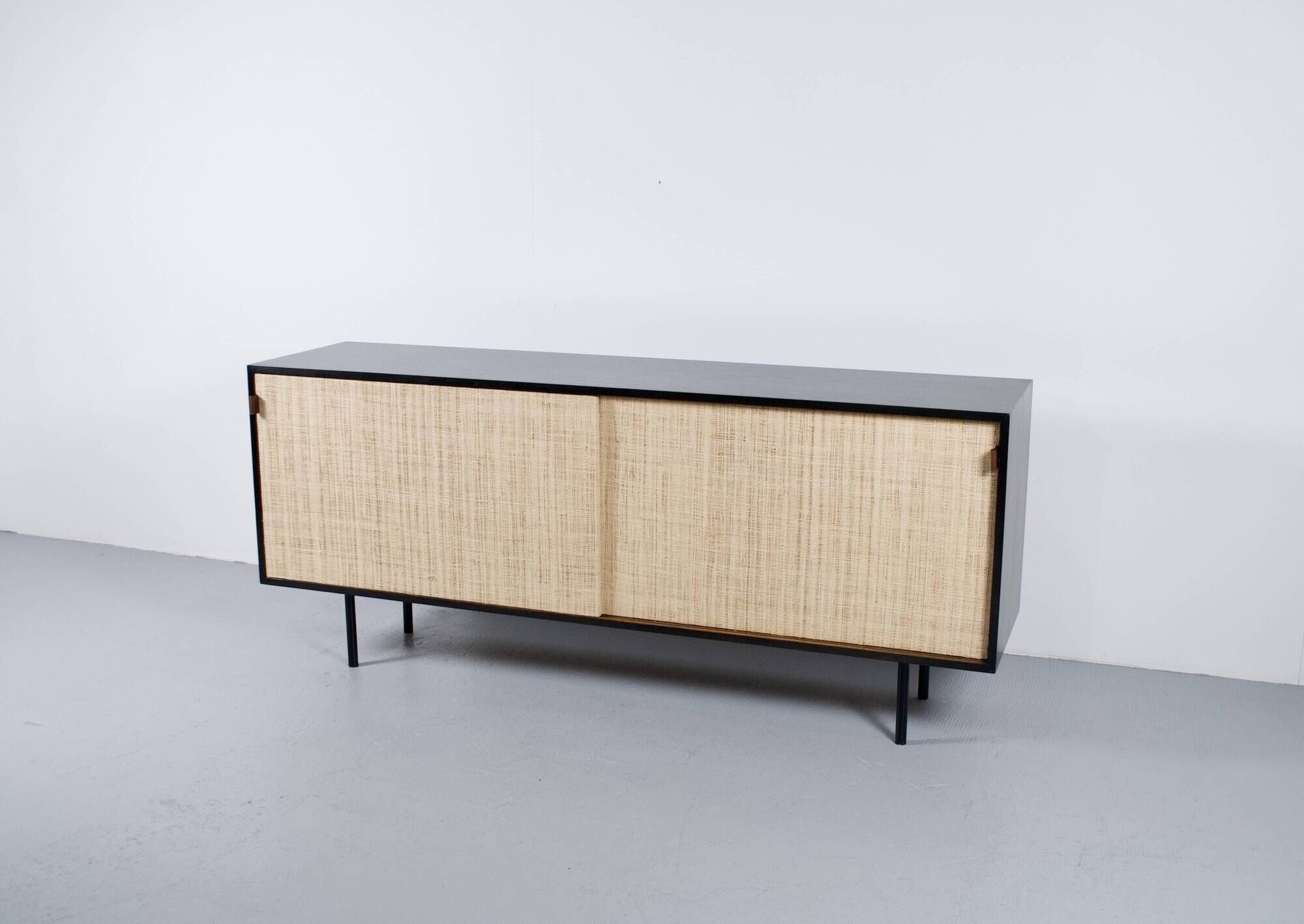 ENFILADE FLORENCE KNOLL MODEL 116 WOOD LEATHER AND RATTAN 1960